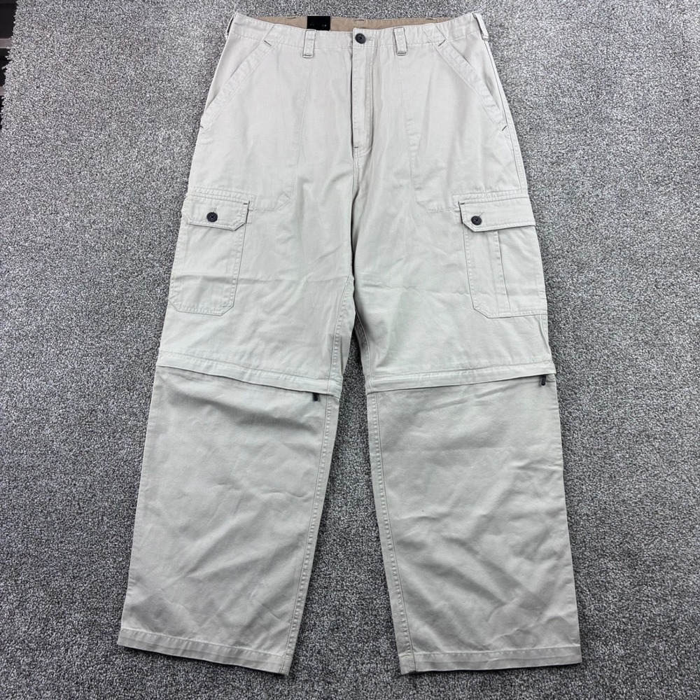 Vintage Y2K Emergency Exit Cargo Pants Mens 34x30 Beige Convertible Baggy Twill